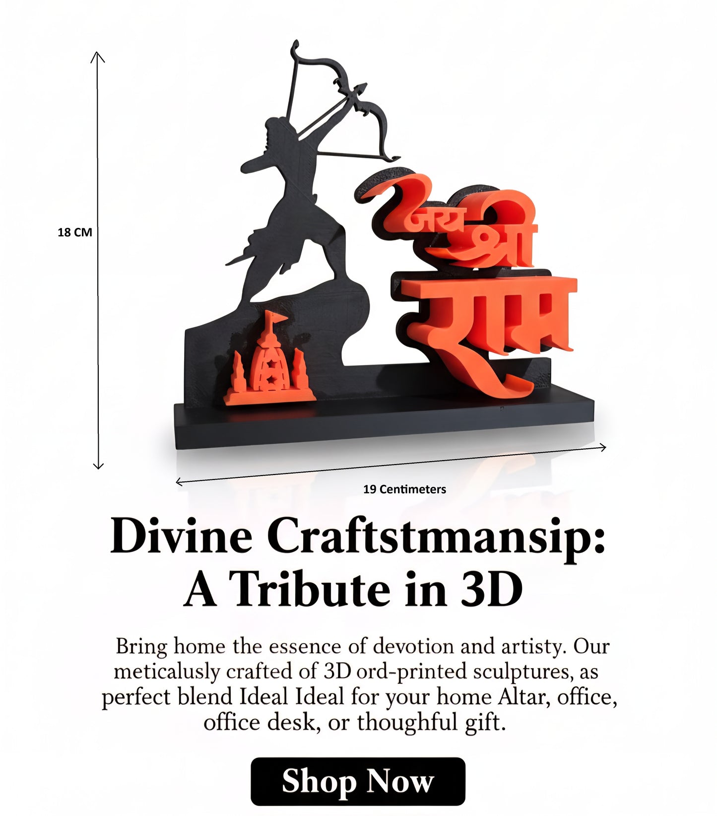 3D Printed “Jai Shri Ram” Devotional Name Sculpture – Home & Office Decor